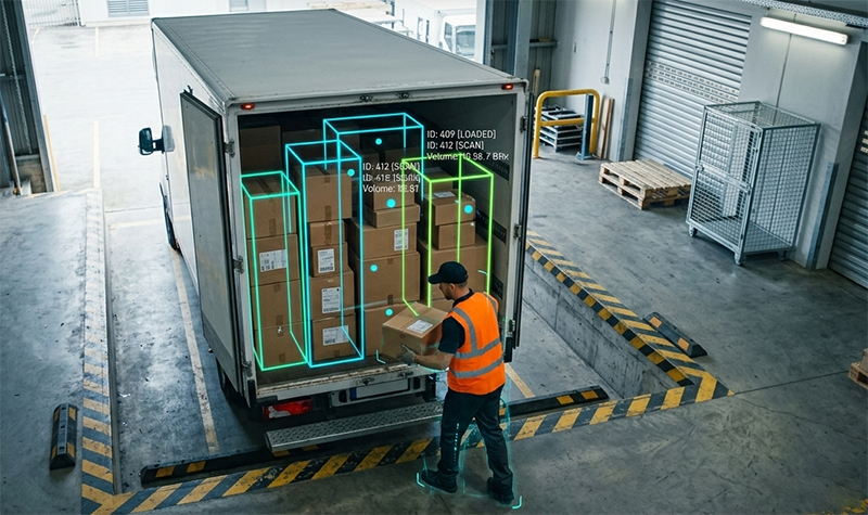Live box-counting view with individually labelled cartons during unloading