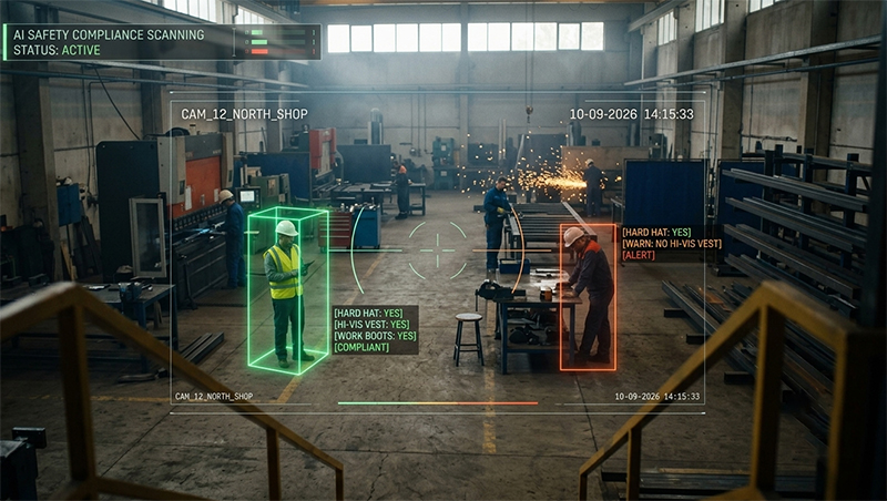 Live safety-compliance detection identifying helmets, gloves, and safety shoes